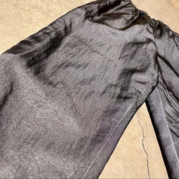 Vintage 90s Joggers Black Satin Windbreaker Track Drawstring Pant Athleisure L - Picture 5 of 9